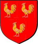 Coat of
arms, three gold roosters on red